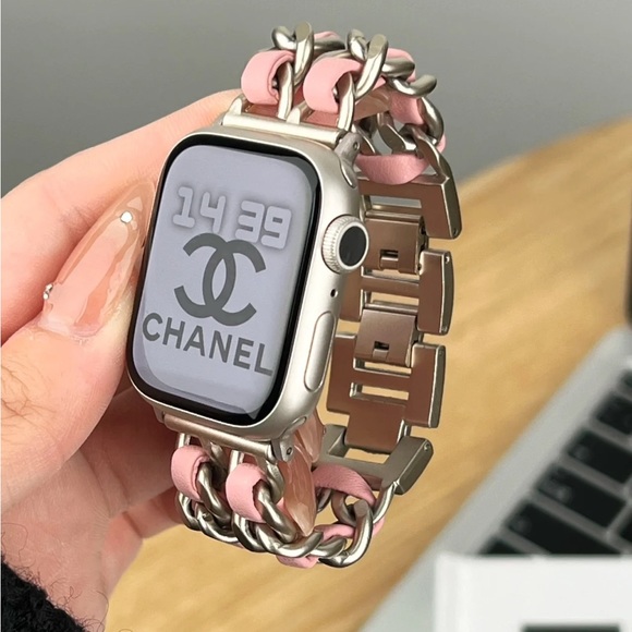 NEW Strap Chain Leather Stainless Band For Apple Watch -SP - Picture 2 of 15
